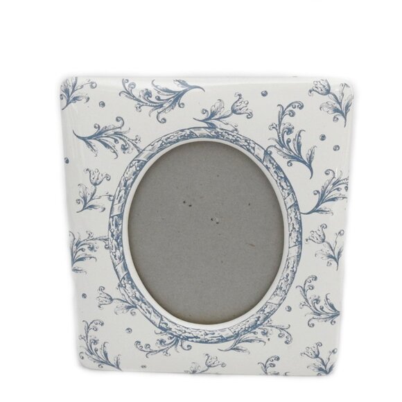 Vintage Charpente Ceramic Tabletop Picture Frame Victorian Floral Blue 4"X5" - Picture 1 of 7